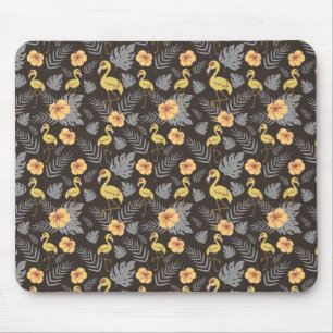 Mousepad Flamingo sem costura, com flores e folhas