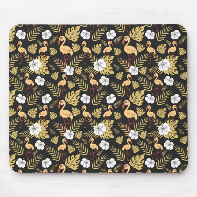 Mousepad Flamingo, sem descontinuidades, flores amarelas e  (Frente)