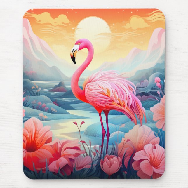 Mousepad Flamingo Tropical com Flores (Frente)