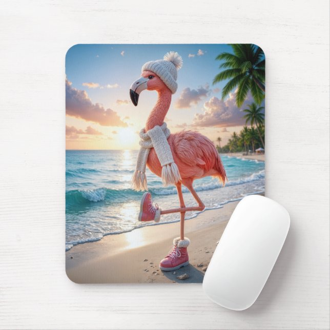 Mousepad Flamingo Vestindo Botas de Inverno e Cachecol (Com mouse)