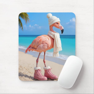 Mousepad Flamingo Vestindo Cachecol e Botas de Inverno