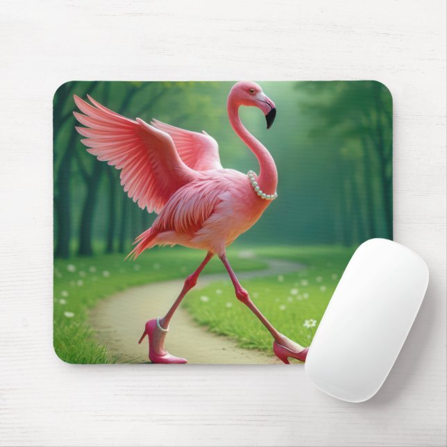 Mousepad Flamingo Vestindo saltos altos e pérolas (Com mouse)