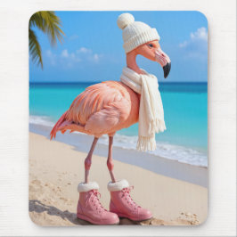 Mousepad Flamingo Wearing Winter Scarf and Boots