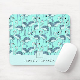 Mousepad Flamingos Azuis Monograma Modernos