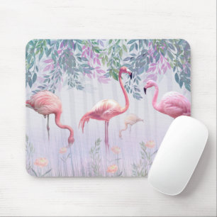 Mousepad Flamingos cor-de-rosa da família tropical branca