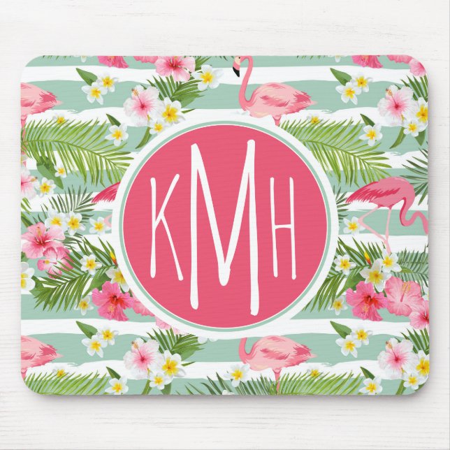 Mousepad Flamingos E Stripes| Monograma (Frente)