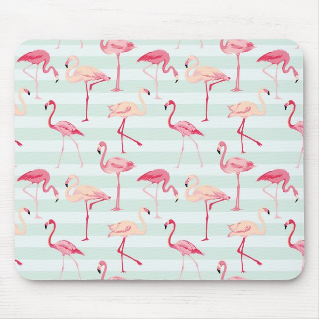 Mousepad Flamingos retros em listras da hortelã (Frente)
