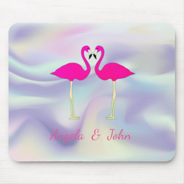 Mousepad Flamingos Rosa Apaixonados Holográficos (Frente)