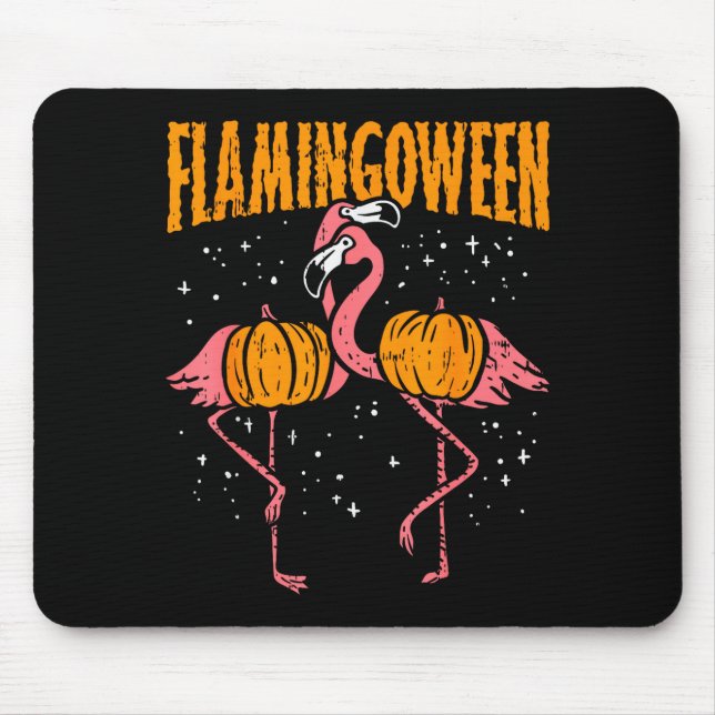 Mousepad Flamingoween Pumpkin Flamingos Funny Bird Hallowee (Frente)
