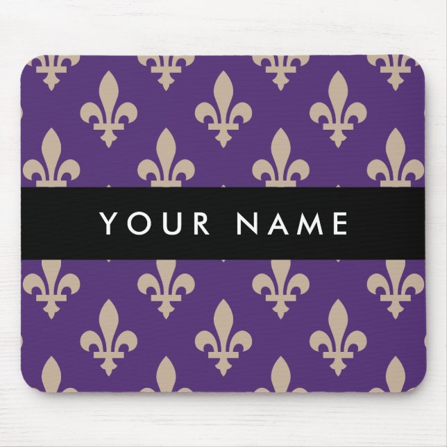 Mousepad Fleur de Lis, Beige on Purple, Royal, Your Name (Frente)