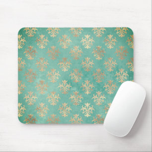 Mousepad Fleur de lis gold e teal green vintage patina