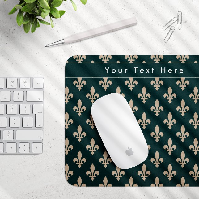 Mousepad Fleur de Lis Pattern, Francês, Real, Creme, Verde (Criador carregado)
