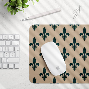 Mousepad Fleur de Lis Pattern, Real Verde Francês em Creme