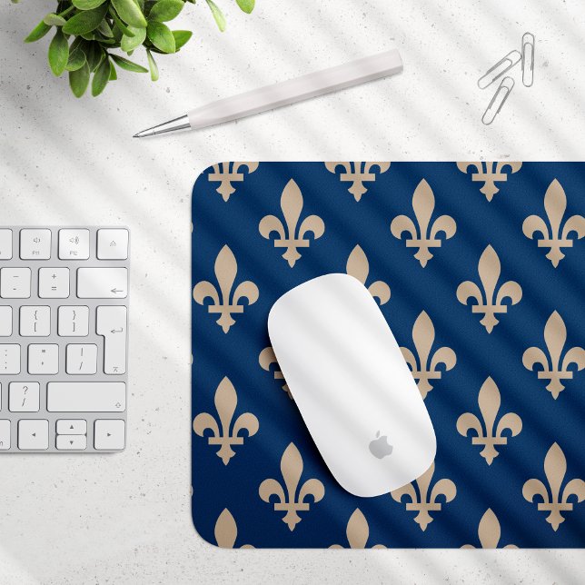 Mousepad Fleur de Lis Pattern, Royal French, Cream on Blue (Criador carregado)
