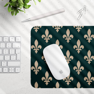 Mousepad Fleur de Lis Pattern, Royal French Cream on Green