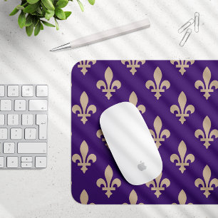 Mousepad Fleur de Lis Pattern, Royal French Cream on Purple