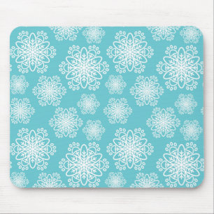 Mousepad Floco de neve branco em azul com padrão de impres