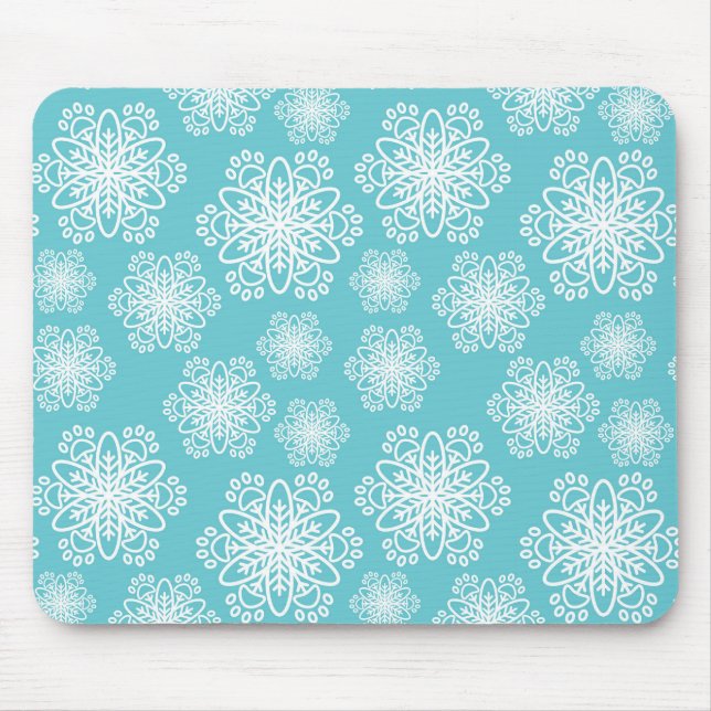 Mousepad Floco de neve branco em azul com padrão de impress (Frente)