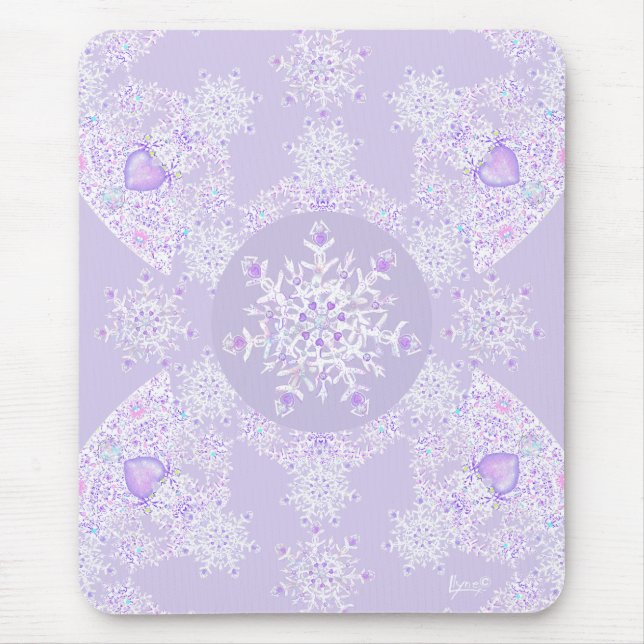 Mousepad floco de neve roxo leve e coração brilhando (Frente)