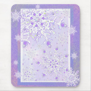 Mousepad floco de neve roxo leve e coração brilhando
