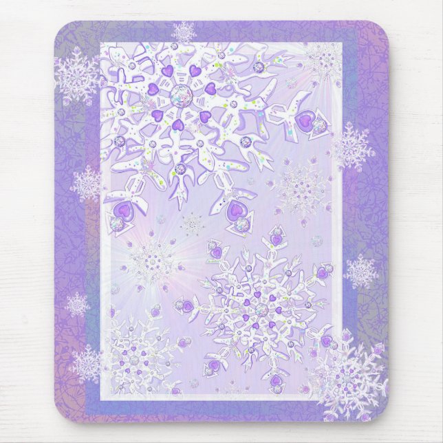Mousepad floco de neve roxo leve e coração brilhando (Frente)