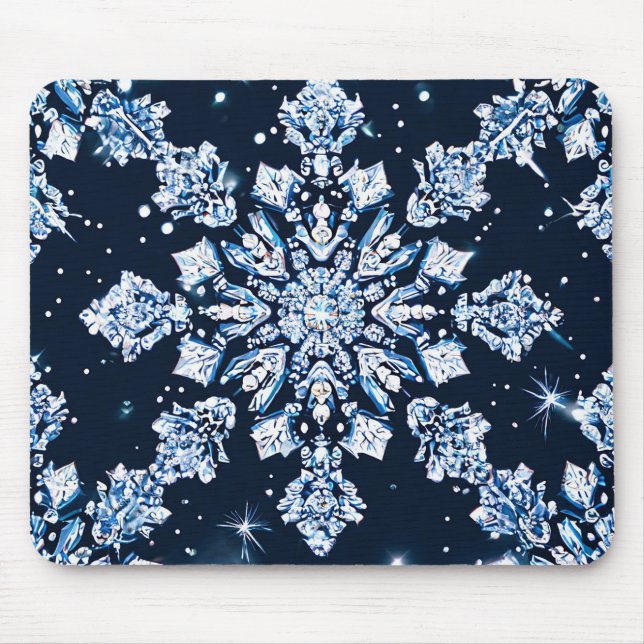 Mousepad Flocos de neve azuis 3d (Frente)