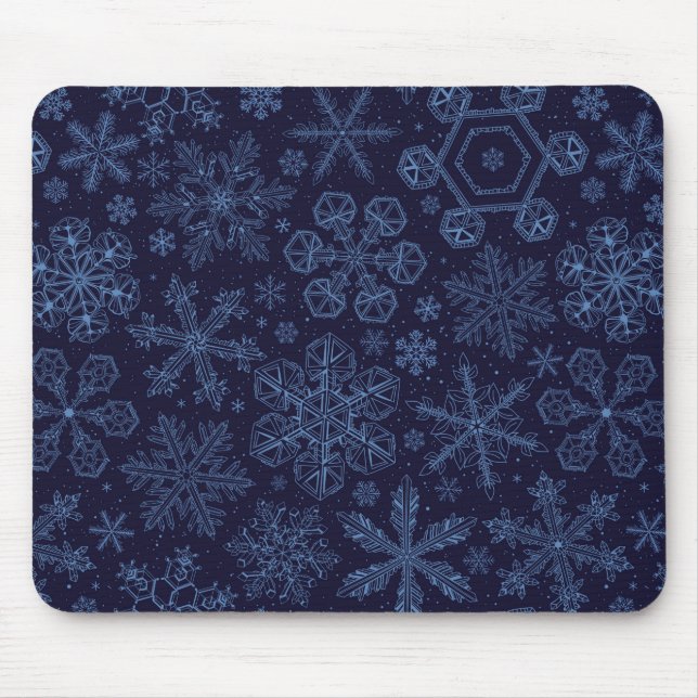 Mousepad Flocos de neve azuis em azul (Frente)