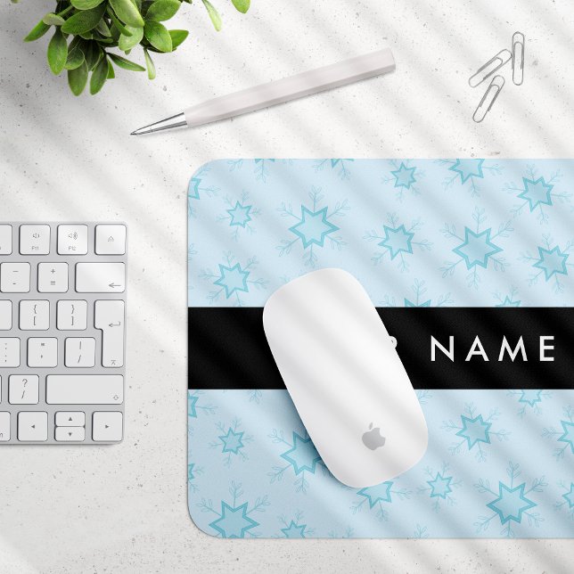 Mousepad Flocos de neve azuis, seu nome, Personalize (Criador carregado)