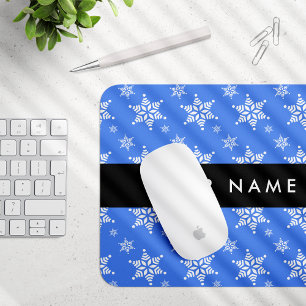 Mousepad Flocos de neve brancos, azuis, seu nome, personali