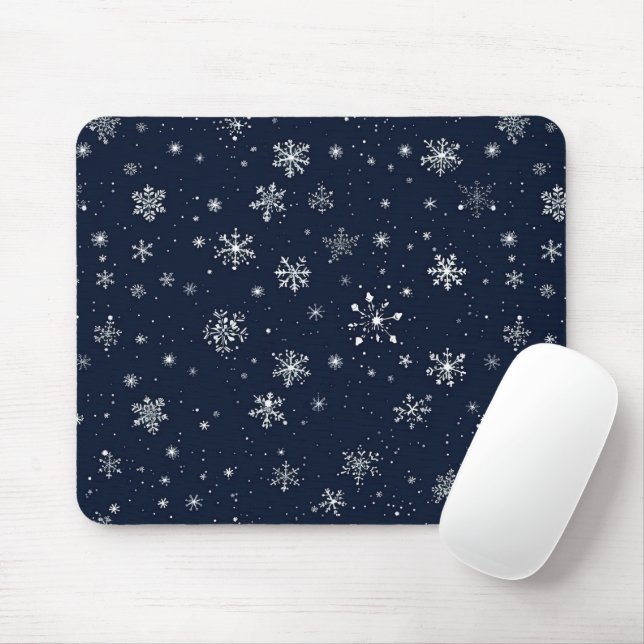 Mousepad Flocos de neve brancos em um fundo azul escuro (Com mouse)