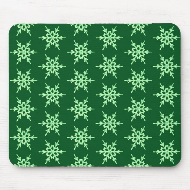 Mousepad Flocos de neve, cristais verde pálido sobre verde  (Frente)