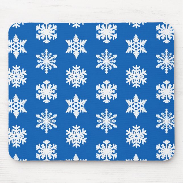 Mousepad Flocos de neve de ikat - Azul de cobalto e branco (Frente)
