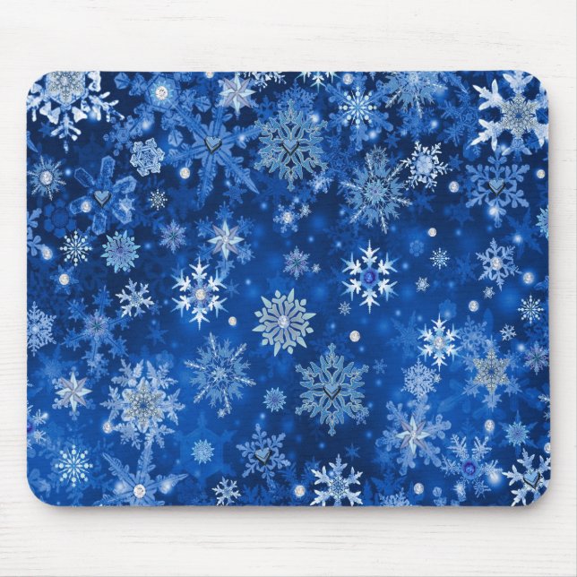 Mousepad Flocos de neve de Natal Azul e Prata (Frente)