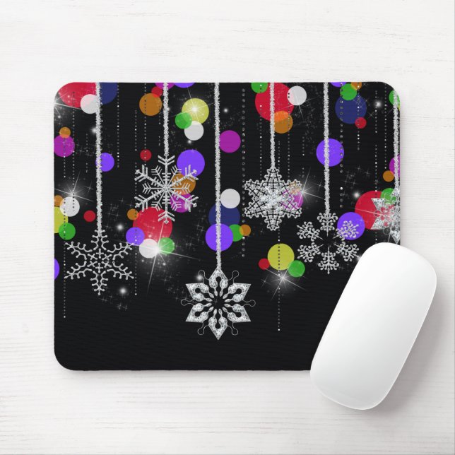 Mousepad Flocos de neve de Natal em Preto (Com mouse)