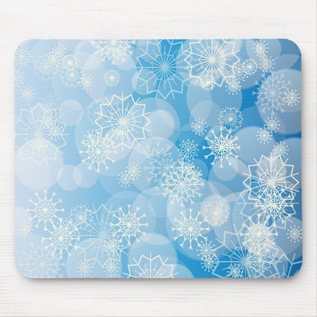 Mousepad Flocos de neve de Natal em um fundo azul (Frente)