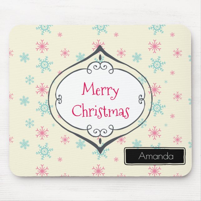 Mousepad Flocos de neve de Natal Feliz Personalizados (Frente)