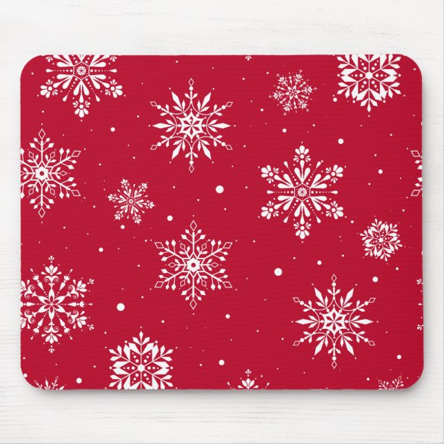 Mousepad Flocos de neve de Natal vermelhos (Frente)