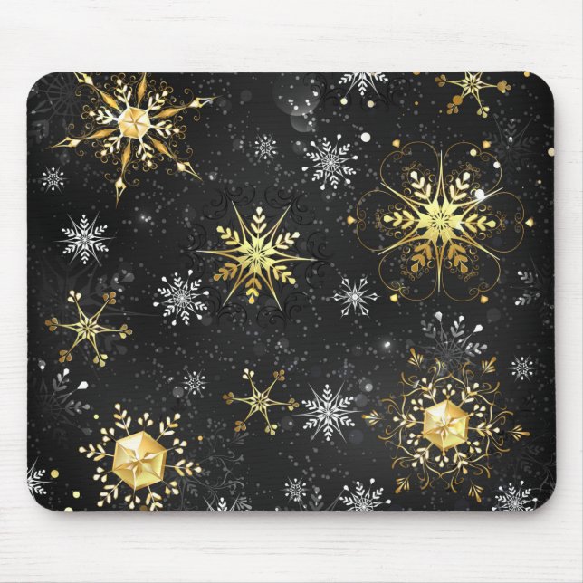 Mousepad Flocos de neve do Ouro Xmas em preto (Frente)