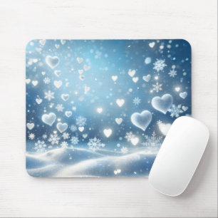 Mousepad Flocos de Neve e Corações de Neve no Céu de Invern