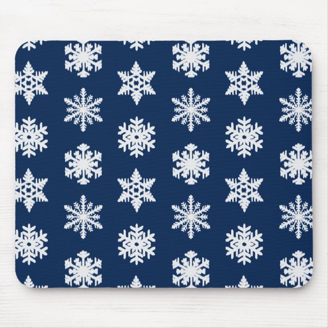 Mousepad Flocos de neve Ikat - Azul Marinho branco e escuro (Frente)