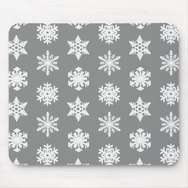 Mousepad Flocos de neve Ikat - Cinzas de carvão e branco (Frente)