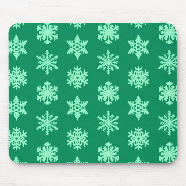 Mousepad Flocos de Neve Ikat - Verde pinho e menta (Frente)
