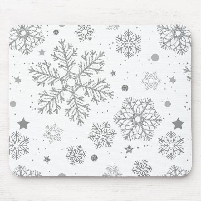 Mousepad Flocos de neve prateados em branco (Frente)