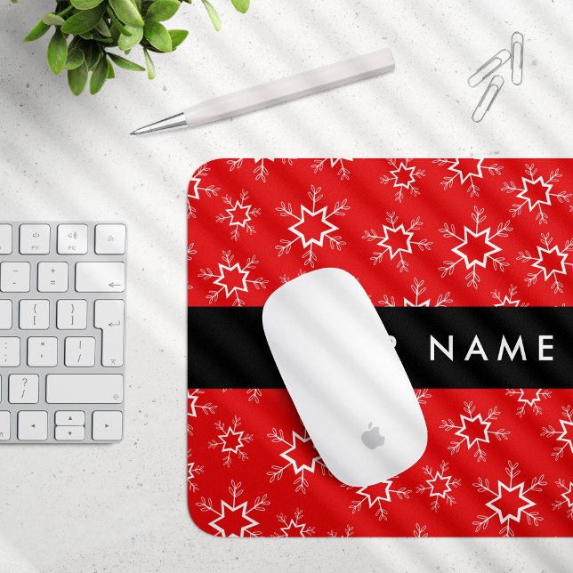 Mousepad Flocos de neve vermelhos e brancos, seu nome, pers (Criador carregado)