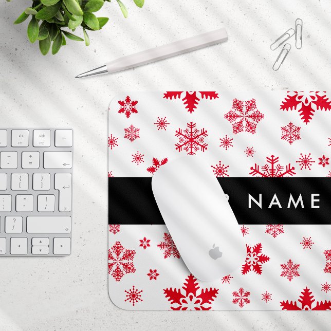 Mousepad Flocos de neve vermelhos, seu nome, personalize (Criador carregado)