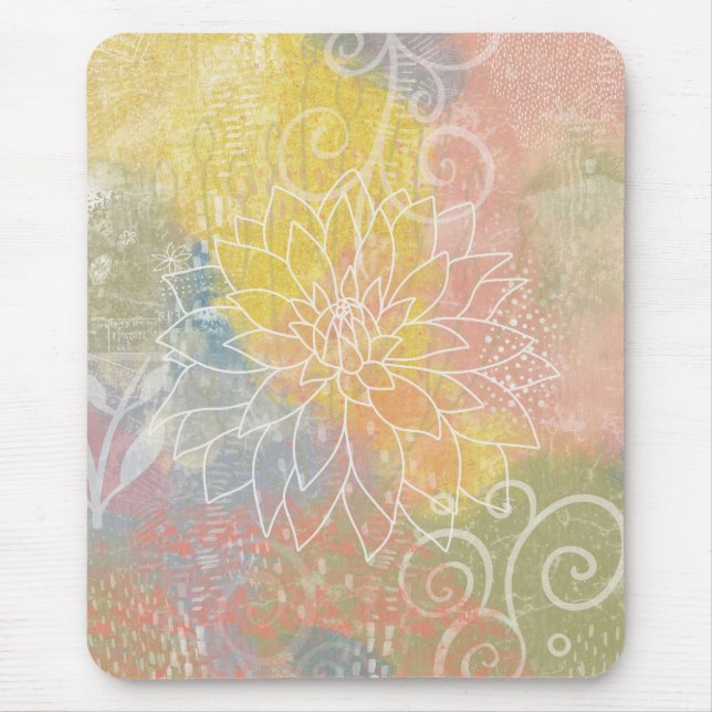 Mousepad Flor Abstrata de Mídia Mista (Frente)