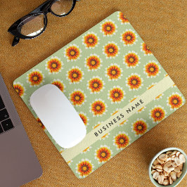 Mousepad Flor Amarelo Mostarda Verde Pequena Flor Retro