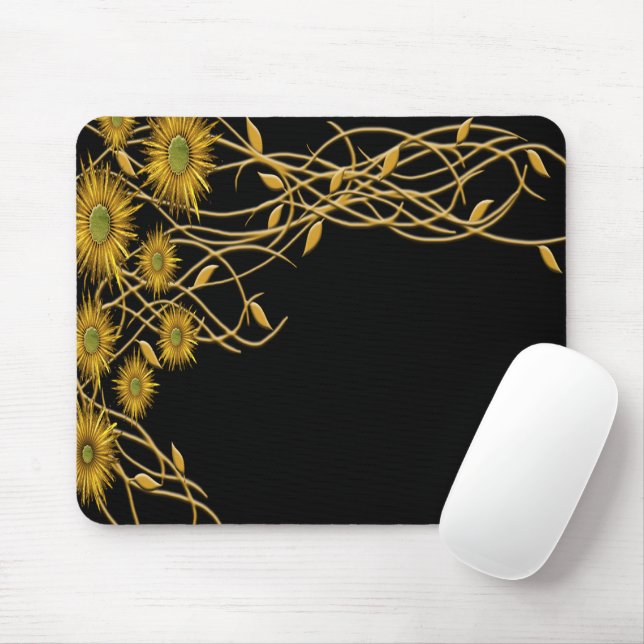 Mousepad Flor Amarelo-ouro e Vinha (Com mouse)
