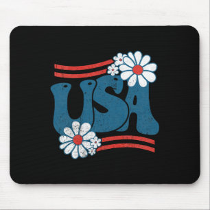 Mousepad Flor Americana Patriótica 4 de julho Groovy Americ