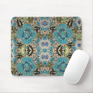 Mousepad flor azul-azul-turquesa prateada boêmica